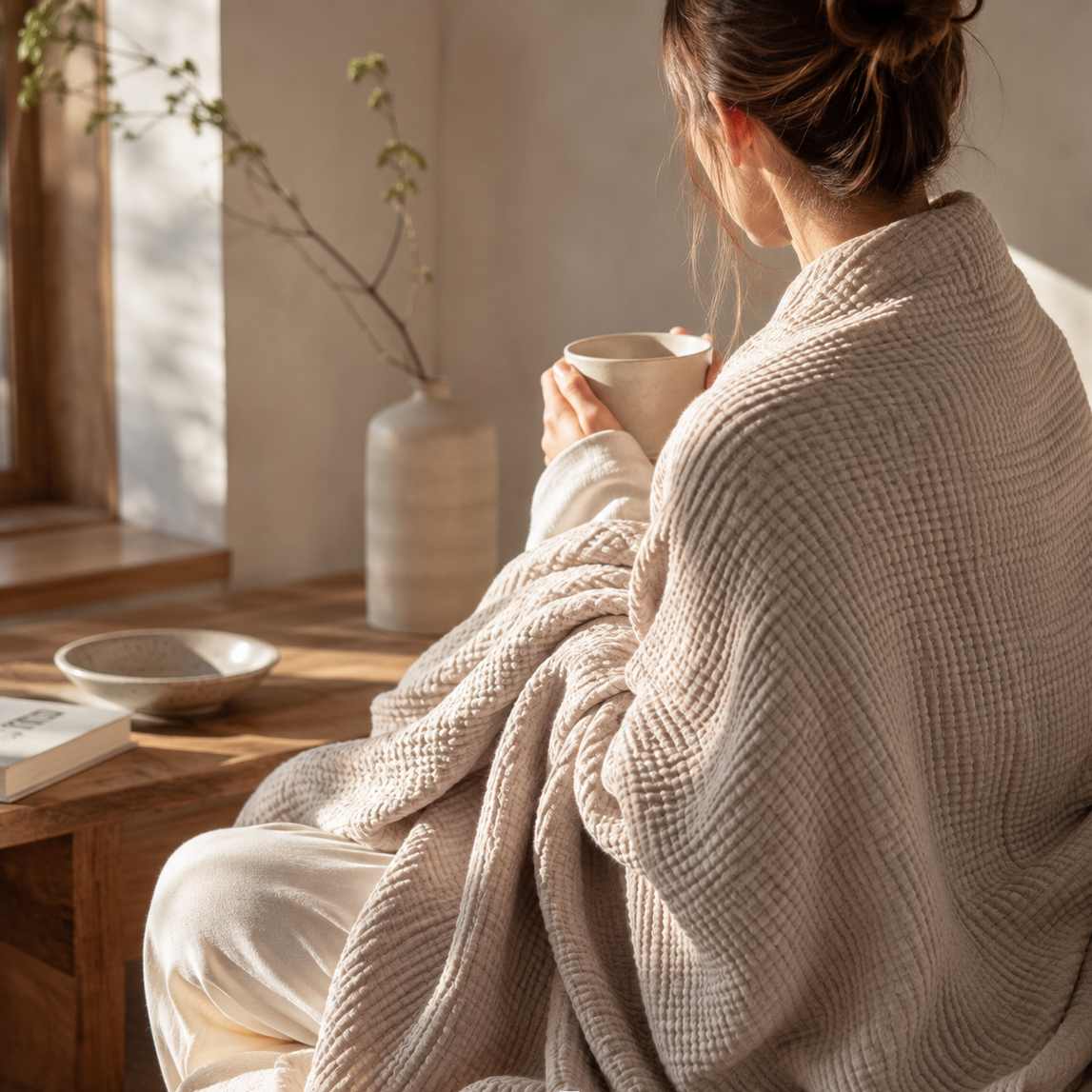 Le plaid en gaze de coton qui transforme chaque instant en rituel de douceur